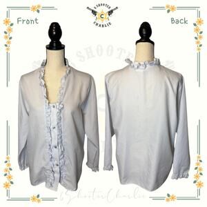 Vintage Clovis Ruffin Womens Sz XL Gray Ruffle Trim Blouse Office Casual Prairie
